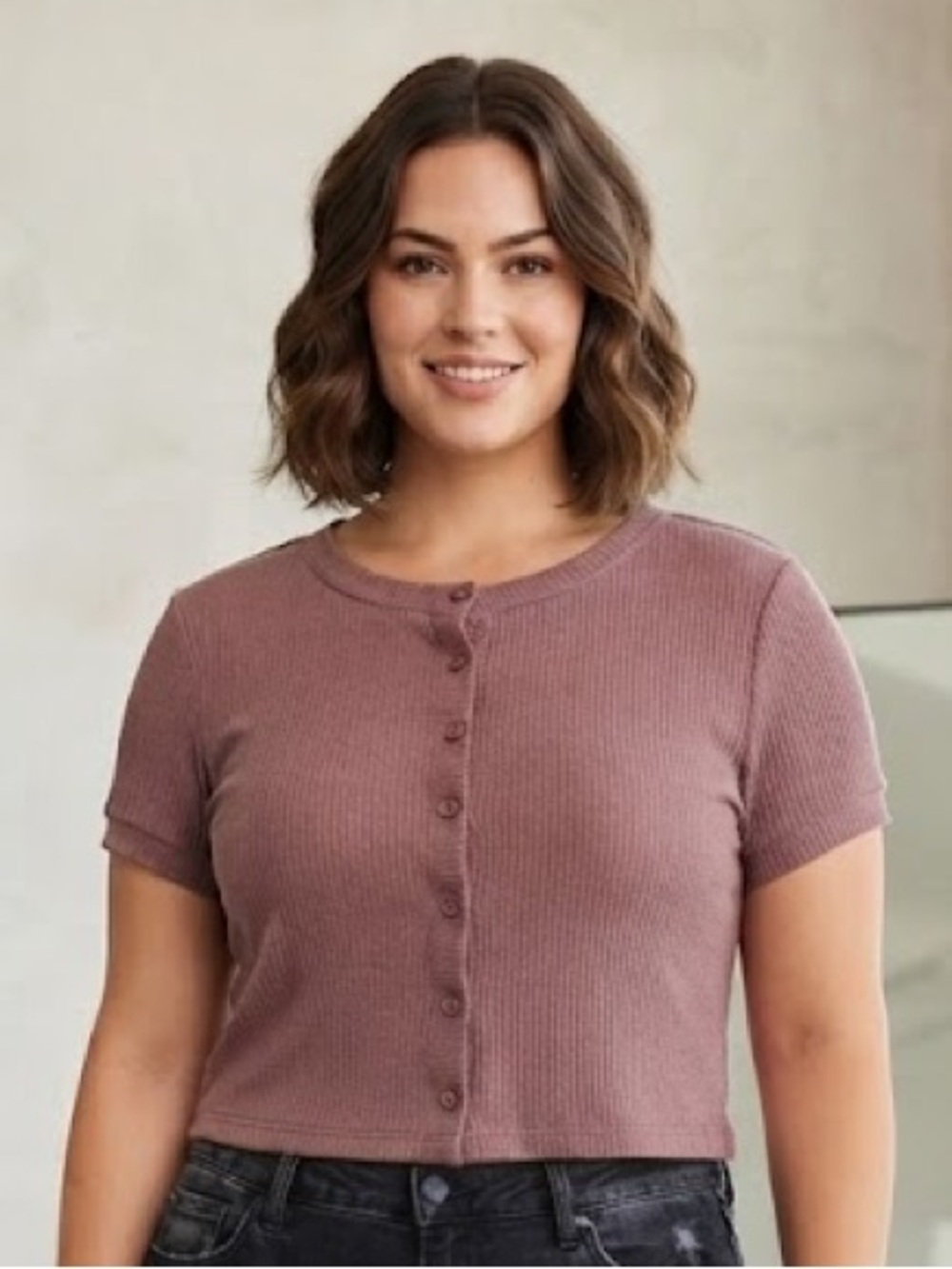 Wild Fable Brown Ribbed Button Front Crop Top Women's  L Trendy NWT